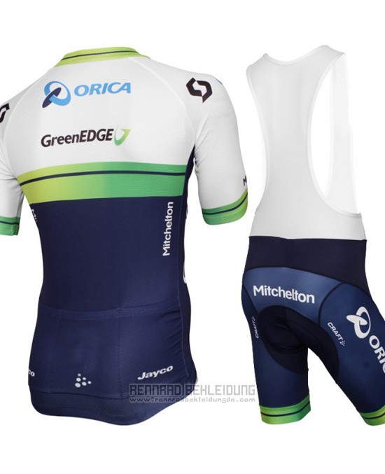 2015 Fahrradbekleidung Orica GreenEDGE Wei und Blau Trikot Kurzarm und Tragerhose